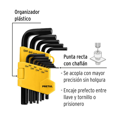 Juego 13 llaves allen mm punta hex con organizador, PRETUL | ALL-13M-P | 21857