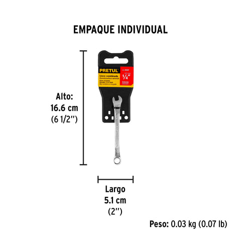 Llave combinada 1/4' x 100 mm de largo, Pretul | LL-2008P | 21880