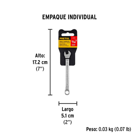 Llave combinada 5/16' x 120 mm de largo, Pretul | LL-2010P | 21881