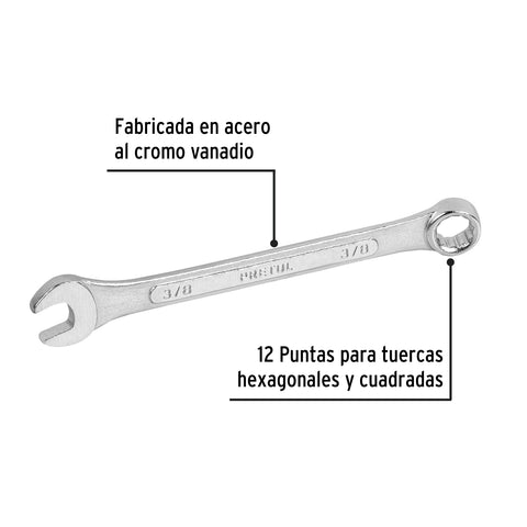Llave combinada 3/8' x 140 mm de largo, Pretul | LL-2012P | 21882
