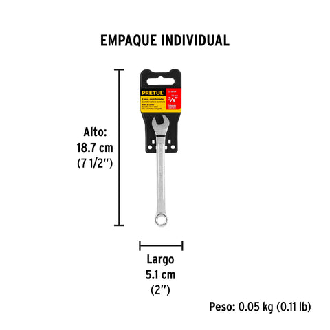 Llave combinada 3/8' x 140 mm de largo, Pretul | LL-2012P | 21882