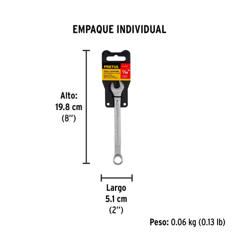 Llave combinada 7/16' x 150 mm de largo, Pretul | LL-2014P | 21883