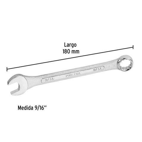 Llave combinada 9/16' x 180 mm de largo, Pretul | LL-2018P | 21885