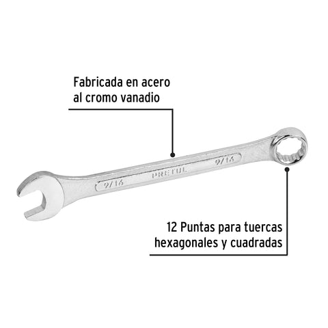 Llave combinada 9/16' x 180 mm de largo, Pretul | LL-2018P | 21885
