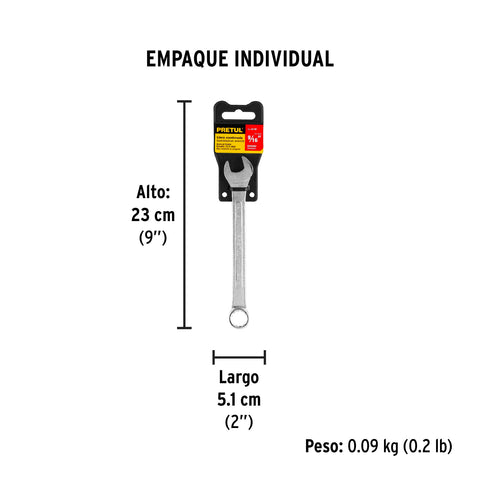 Llave combinada 9/16' x 180 mm de largo, Pretul | LL-2018P | 21885