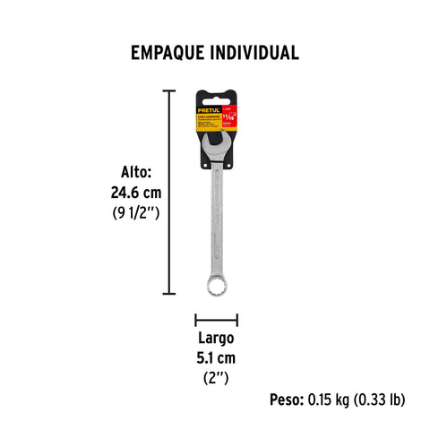 Llave combinada 11/16' x 210 mm de largo, Pretul | LL-2022P | 21887