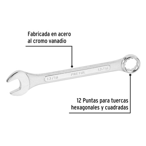Llave combinada 13/16' x 250 mm de largo, Pretul | LL-2026P | 21889