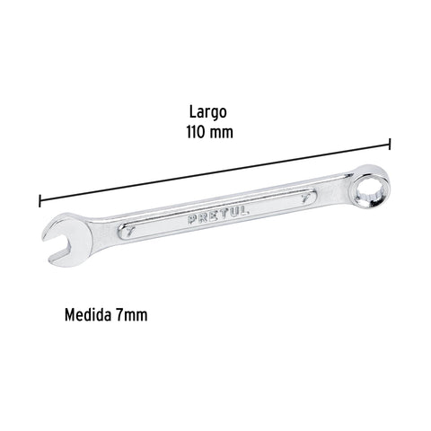 Llave combinada 7 mm x 110 mm de largo, Pretul | LL-2007MP | 21901