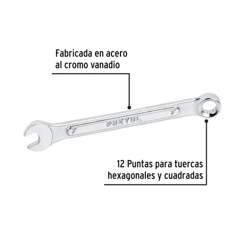 Llave combinada 7 mm x 110 mm de largo, Pretul | LL-2007MP | 21901