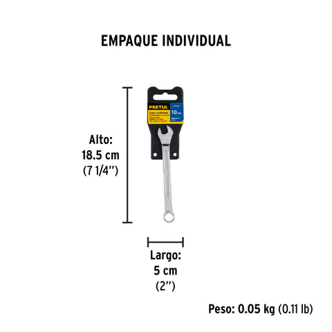 Llave combinada 10 mm x 140 mm de largo, Pretul | LL-2010MP | 21904