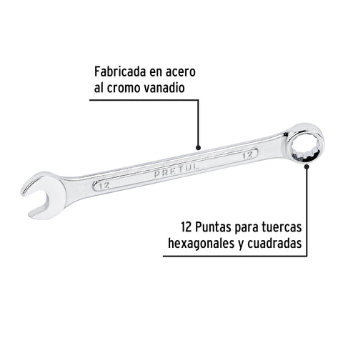 Llave combinada 12 mm x 160 mm de largo, Pretul | LL-2012MP | 21906