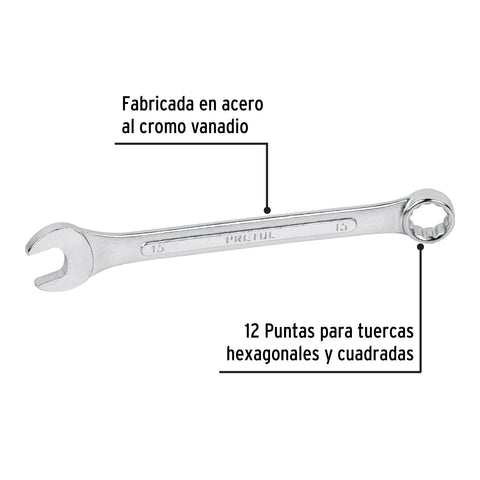 Llave combinada 15 mm x 190 mm de largo, Pretul | LL-2015MP | 21909