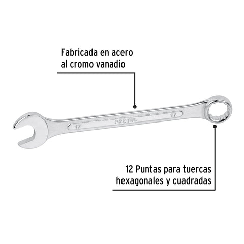Llave combinada 17 mm x 210 mm de largo, Pretul | LL-2017MP | 21911