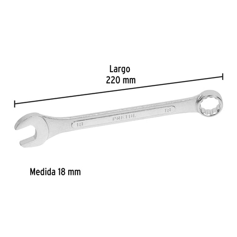 Llave combinada 18 mm x 220 mm de largo, Pretul | LL-2018MP | 21912