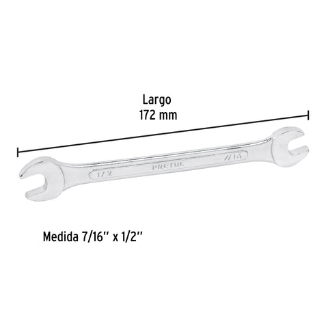 Llave española, 7/16 x 1/2' x 172 mm de largo, PRETUL | LL-3025P | 21953