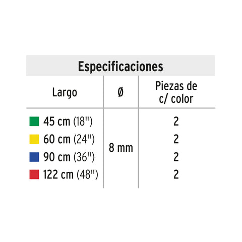 Juego de 8 tensores elásticos, Pretul | TENS-8 | 22021
