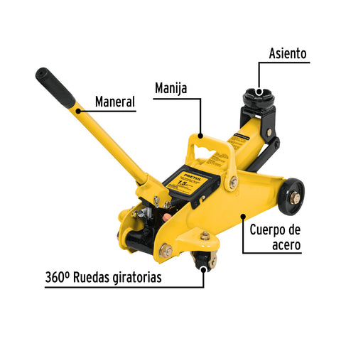 Gato hidráulico de patín 1.5t, 32 movimientos, Pretul | GAPA-2P | 22070