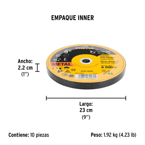 Disco Tipo 41 de 9' x 2 mm corte fino de metal, Pretul | DICOF-9020P | 22347