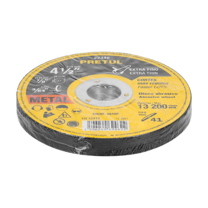 Disco Tipo 41 de 4-1/2' x 1 mm corte fino de metal, Pretul (DICOF-4510P)