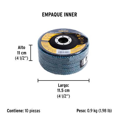 Disco laminado 4-1/2', grano 40 centro 7/8', fibra, PRETUL | DLP-2716 | 22350