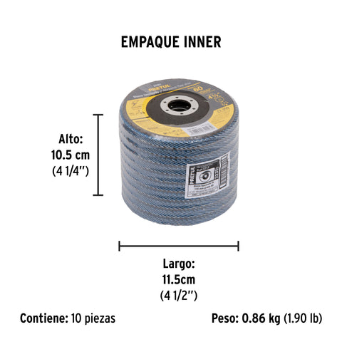 Disco laminado 4-1/2', grano 60 centro 7/8', fibra, PRETUL | DLP-2717 | 22351