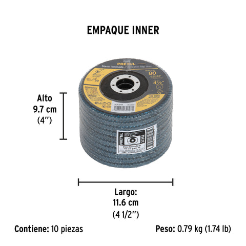 Disco laminado 4-1/2', grano 80 centro 7/8', fibra, PRETUL | DLP-2718 | 22352