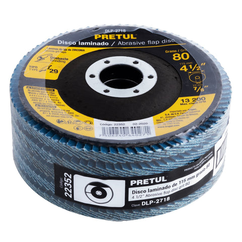 Disco laminado 4-1/2', grano 80 centro 7/8', fibra, PRETUL | DLP-2718 | 22352