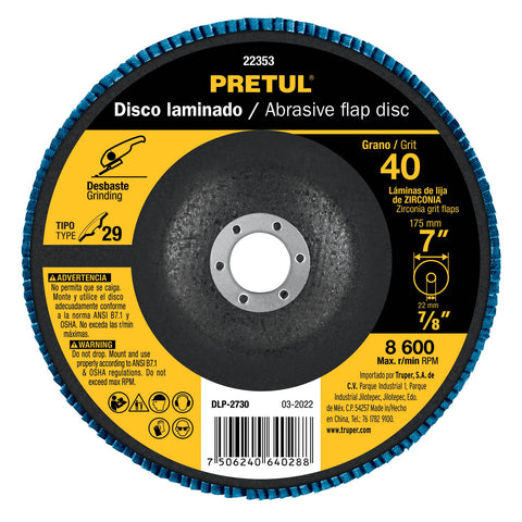 Disco laminado 7', grano 40 centro 7/8', fibra, PRETUL | DLP-2730 | 22353