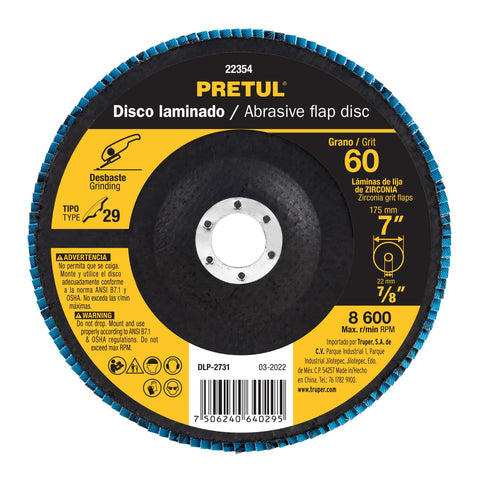 Disco laminado 7', grano 60 centro 7/8', fibra, PRETUL | DLP-2731 | 22354