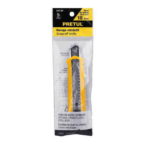 Cutter 18 mm plástico con alma metálica, Pretul | CUT-6P | 22396