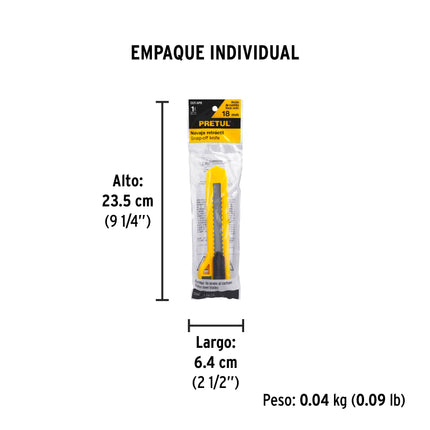 Cutter 18 mm plástico, Pretul (CUT-6PB)