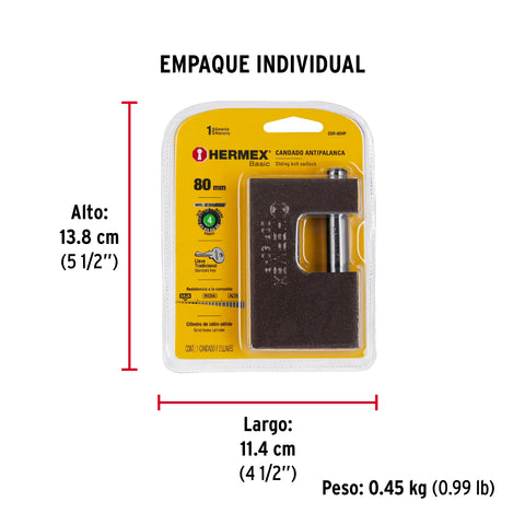 Candado antipalanca 80 mm cuerpo de hierro, HERMEX BASIC | COR-80HP | 22517