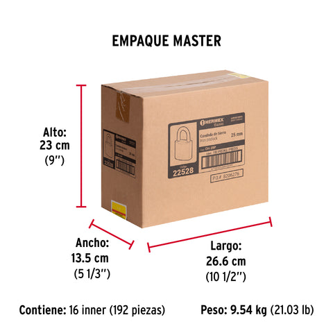 Candado de hierro color latón 25 mm, corto, caja, BASIC | CH-25P | 22528