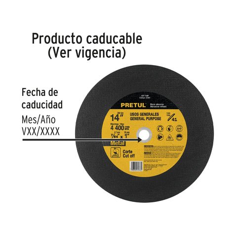 Disco Tipo 41 de 14' x 3.1 mm para corte de metal, PRETUL | ABT-758P | 22561