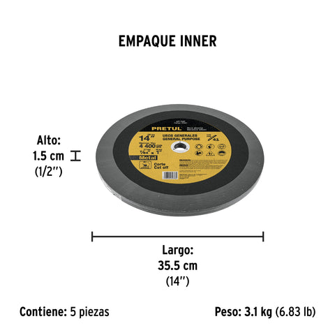 Disco Tipo 41 de 14' x 3.1 mm para corte de metal, PRETUL | ABT-758P | 22561