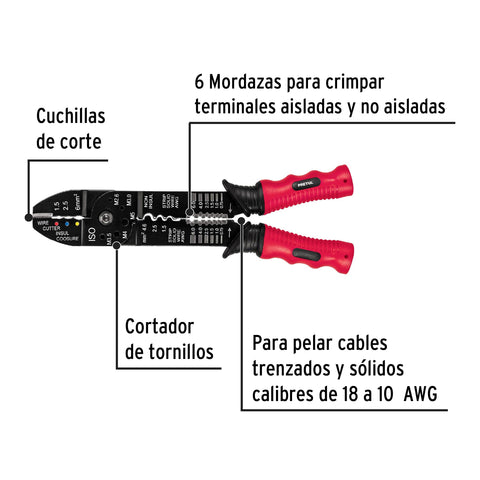 Pinza 9' pela cables, 18 a 10 AWG, PRETUL | PE-CA-9P | 22710