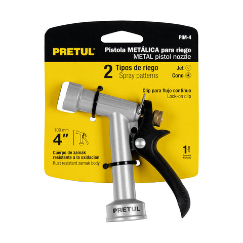 Pistola metálica para riego de 4', 2 funciones, PRETUL | PIM-4 | 22750