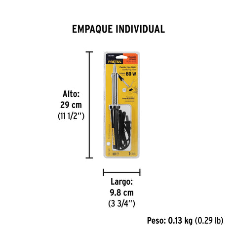 Cautín 60 W tipo lápiz para trabajo pesado, Pretul | CAU-60P2 | 22810