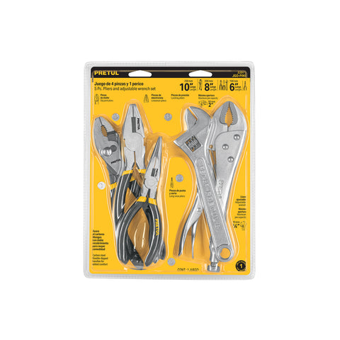 Juego de 4 pinzas y 1 llave ajustable, Pretul | JGO-PIN5 | 22971