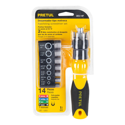 Desarmador tipo matraca con 6 puntas y 7 dados, Pretul | DES-14P | 22974