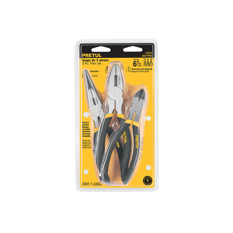 Juego de 3 pinzas de 6', mangos de PVC, Pretul | JGO-PIN3 | 22975