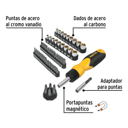 Desarmador tipo matraca con 35 puntas y 18 dados, Pretul | AUTO-61 | 22976