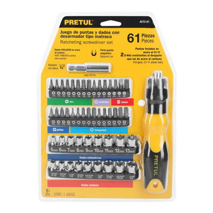 Desarmador tipo matraca con 35 puntas y 18 dados, Pretul | AUTO-61 | 22976