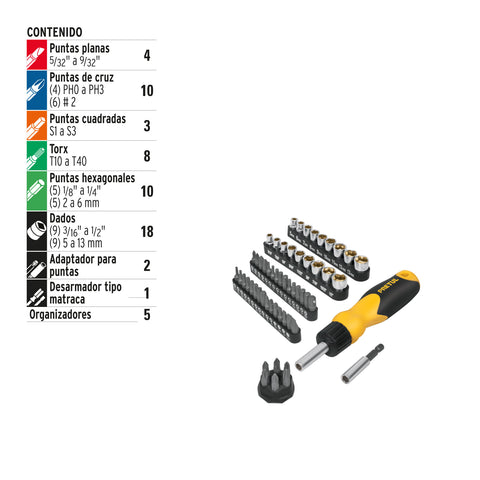 Desarmador tipo matraca con 35 puntas y 18 dados, Pretul | AUTO-61 | 22976