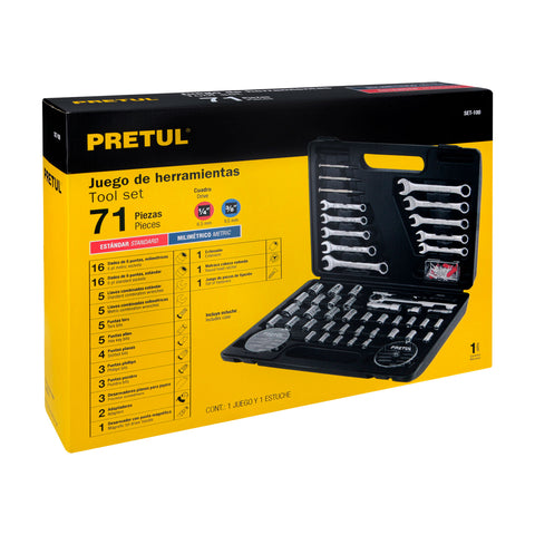 Juego de 71 herramientas 1/4' y 3/8' para mecánico, Pretul | SET-100 | 22980