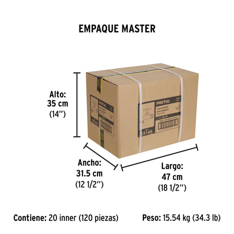 Llave p/manguera, de latón 100g, 1/2', blíster, PRETUL | LL-JAR-PB | 23145