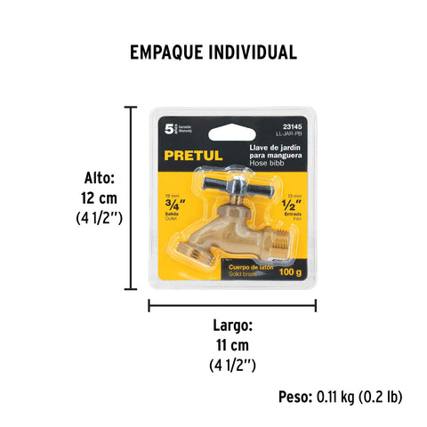 Llave p/manguera, de latón 100g, 1/2', blíster, PRETUL | LL-JAR-PB | 23145