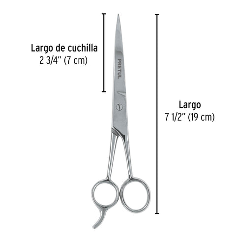 Tijera 7-1/2' acero inox con gancho, para estilista, PRETUL | TP-8418-7-1/2 | 23178
