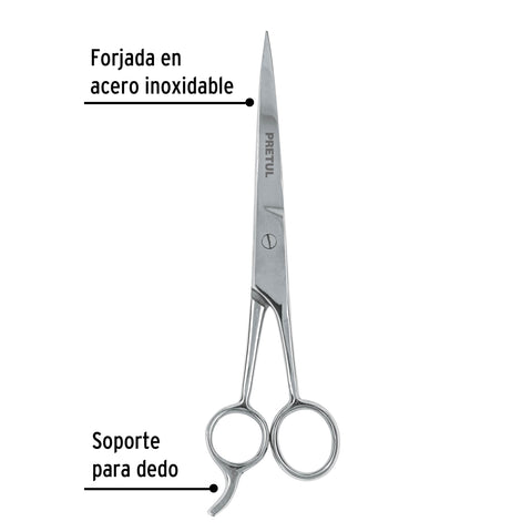 Tijera 7-1/2' acero inox con gancho, para estilista, PRETUL | TP-8418-7-1/2 | 23178