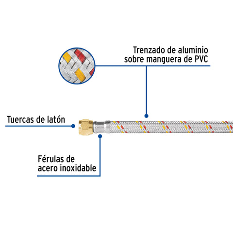 Manguera para gas, aluminio, 5/16' flare, 150cm, FOSET BASIC | FGA-15NP | 23203